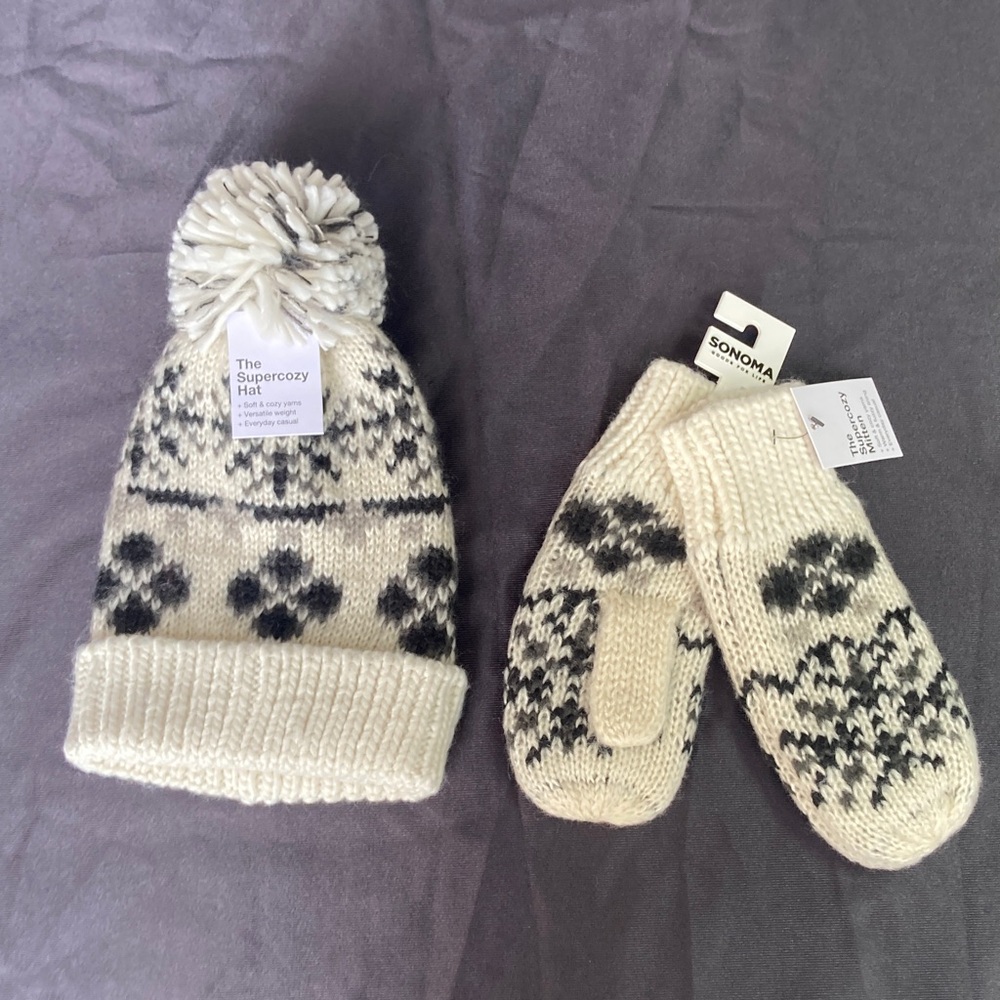 Sonoma Super cozy hat w pom & mittens retro boho vibe soft cozy yarns - Picture 10 of 17